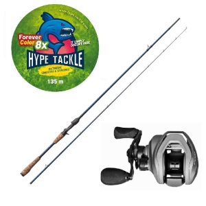 Hype Tackle H5 2.23m Do 50g 2cz Cast Set + Hype Tackle H5 120LH RIGID 8.1:1 Multiplikátor + Hype Tackle WP8 Red Fluo 0.15mm 11.4kg 135m FEC