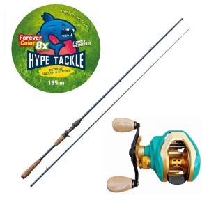 Hype Tackle H5 2.23m Do 50g 2cz Cast Set + Hype Tackle H5 120LH VIVID 8.1:1 Multiplikátor + Hype Tackle WP8 Green Fluo 0.15mm 11.4kg 135m FEC