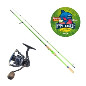 Zestaw Spinn Hype Tackle Fresh 2,44m 5-25g + Kołowrotek Hype Tackle H2 3000 + Plecionka Forever Color WP8 Red Fluo 0,13mm 