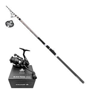 Zestaw Wędka Kraken Black Pearl TELE FLOAT 4,00m 6cz. Do 35G + Kołowrotek Kraken Black Pearl 3000