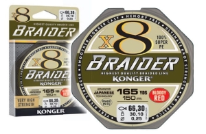 BRAIDER X8 0,12mm monofil 150m 11,8kg KRVAVĚ ČERVENÁ
