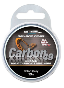 SG CARBON49 OCELOVÝ VLASEC 10M 0,48MM 11KG POTAŽENÝ ŠEDÝ